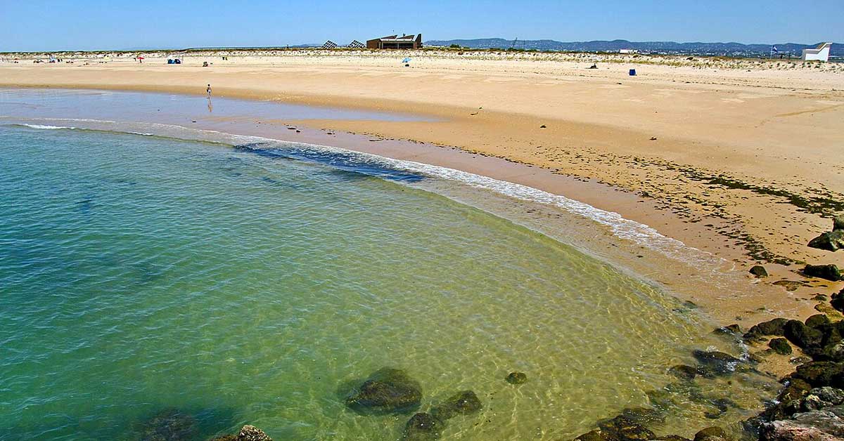 Barreta Beach on Ilha Deserta, Faro, one of the warmest and most secluded beaches in the Algarve