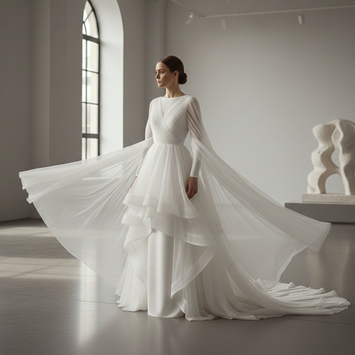 Vestidos de Noiva com Capas e Sobreposições – tendências 2026